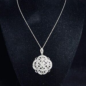 Sterling Silver Cable Chain Necklace With Silver Plated Floral Pendant (5377)